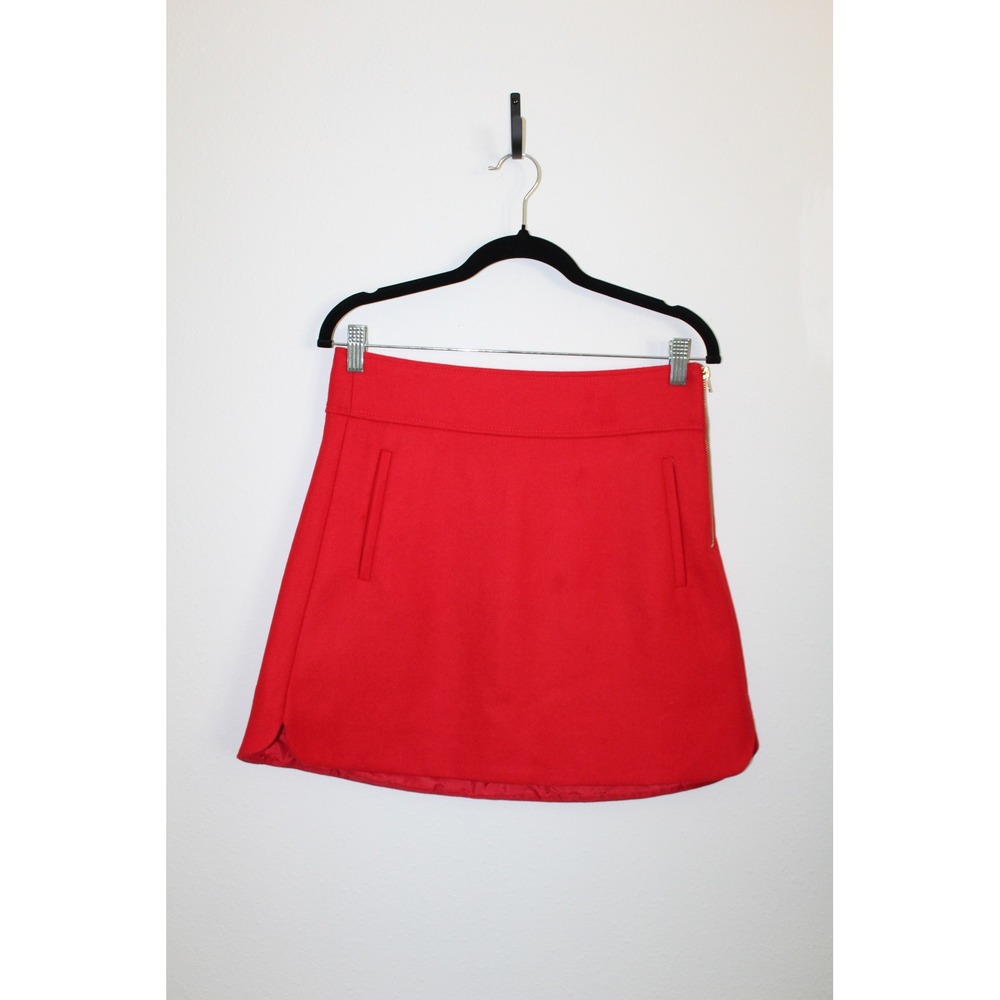 J.Crew Red 100% Wool Mini Skirt Size 4 Side Zip Pocketed A-Line Holiday Preppy